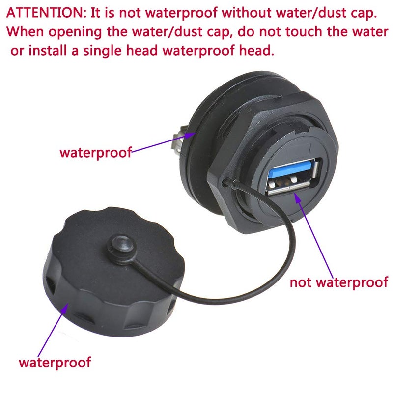 ANMBEST 2PCS Electrical USB3.0 IP67 Waterproof Connector Industrial Standard Double Head Coupler Adapter Female to Female Socket Plug Panel Mount with Waterproof/Dust Cap Compatible with USB2.0 - Image 2